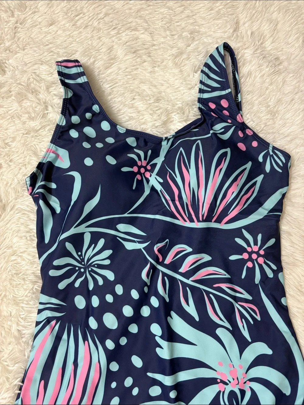 NEW Zando Navy Blue Printed One Piece Swimsuit Criss Cross Back Size M